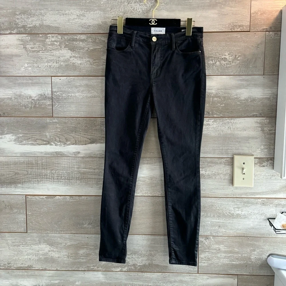 FRAME - Le High Skinny Coated Noir Coated Jeans